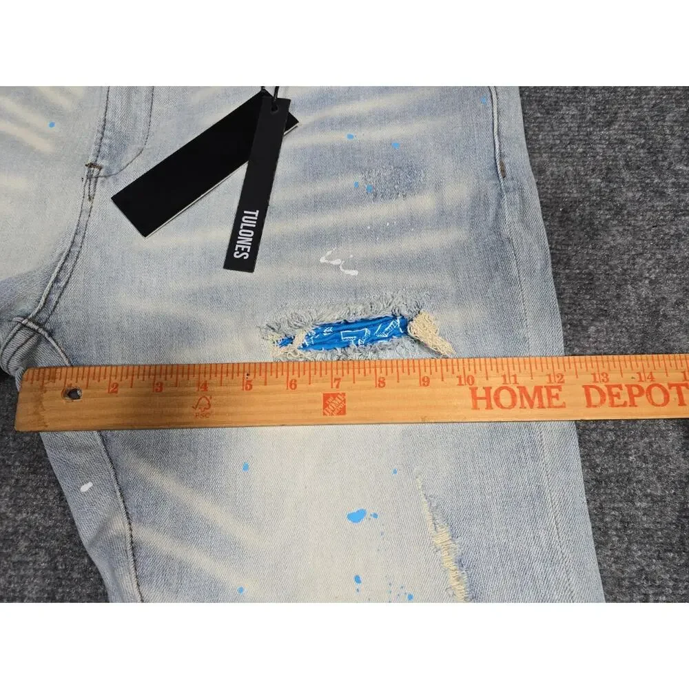 Tulones Jeans Mens 44x33 Distressed Skinny Paint Splatter Denim Stretch Hip Hop